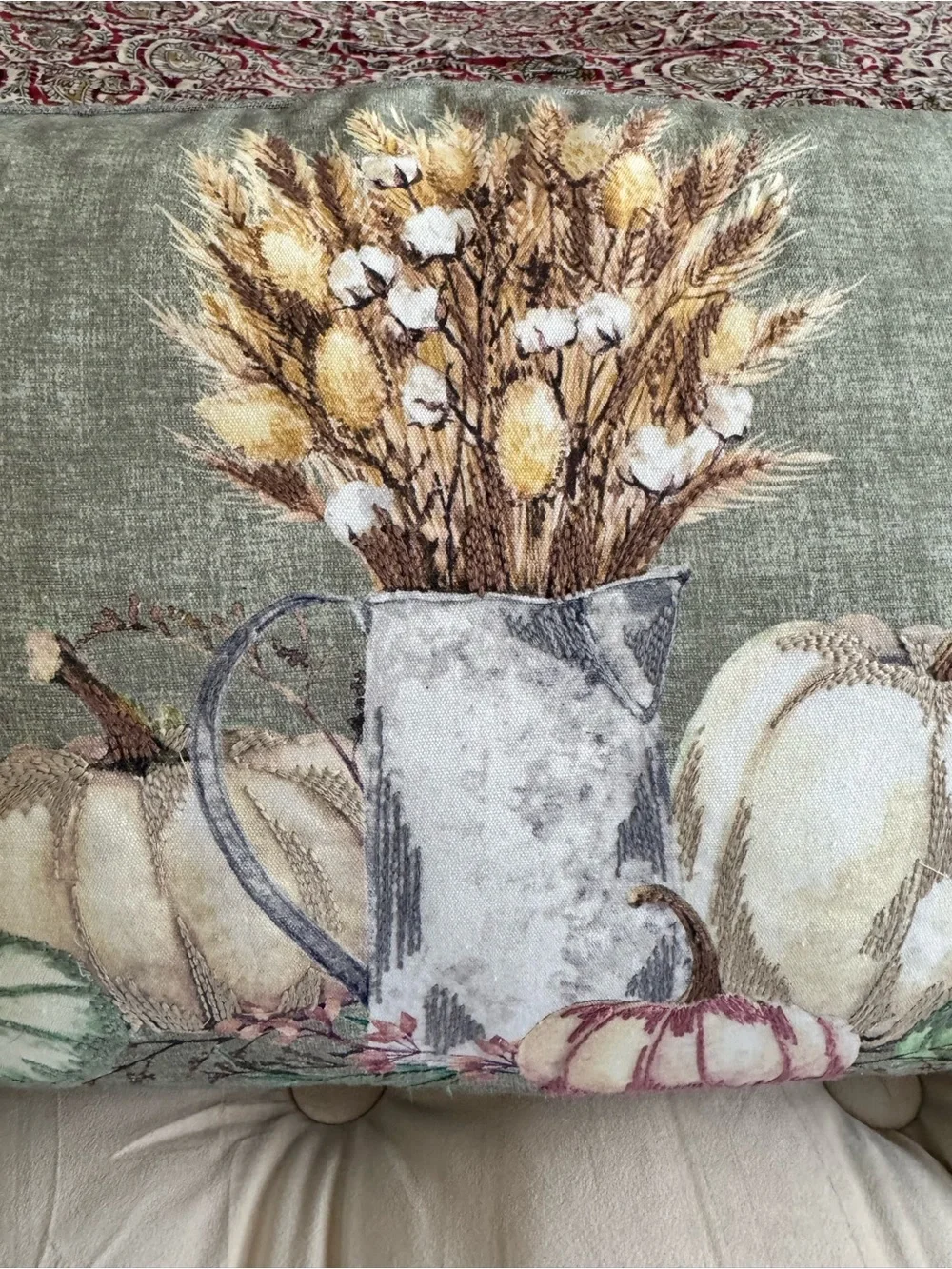 Farmhouse by Rachel Ashwell Embroidered Fall Ascent Oblong Pillow 14x24 Pumpkins